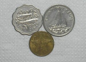 Bahamas) 1 Cent - 1984 + 10 Cents - 1975 + 20 Cents - 1977 / Sob / Bz/al-Ni / box60