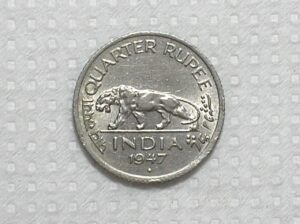 India Britanica) 1/4 Rupee - 1947 (b) Com diamante / 2.9g - 28mm / Sob / Ni / box61