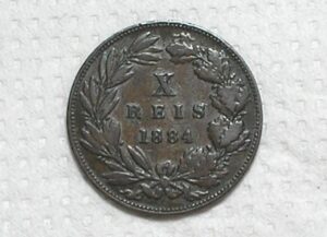 Portugal) X Réis - 1884 / 25mm / Mbc / Bz / box63