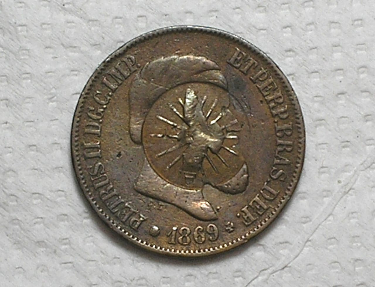 - 20 Réis - 1869 / Contramarcada com Carimbo do Divino - Pomba / Bronze / Mbc / box59