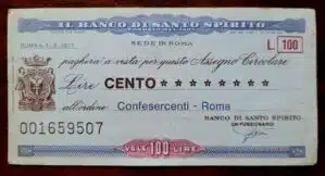 Assegno Circolare Banco di Santo Spirito - Itália - 100 Liras - 1977 (Cheque Italiano)