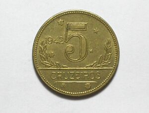 - Brasil 5 Cruzeiros - 1942 = Mapa do Brasil = Flor de cunho = Bz/Al