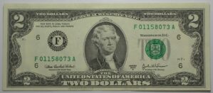 - Estados Unidos / 2 Dollars - 2003-a / Flor de Estampa / Selo Verde - Letra F / Jefferson - 8073