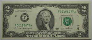Estados Unidos / 2 Dollars - 2003-a / Flor de Estampa / Selo Verde - Letra F / Jefferson - 8077