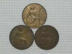 Inglaterra) 1/2 Penny - 1900 / 1906 / 1907 / Edwardvs e Vitoria / Mbc / Bronze / m500