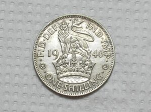 Inglaterra) 1 Shilling - 1940 / Georgivs VI / Sob / English crest - Leão em pé / Prata / m520