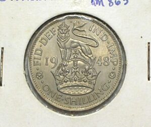 Inglaterra) 1 Shilling - 1948 / Georgivs VI / Flor de Cunho / English crest - Leão em pé / Co/Ni / m520