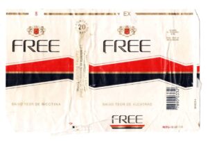 Maço Carteira Embalagem Cigarro Free – Brasil - Exportação - Anos 90