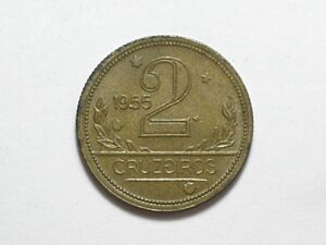 2 Cruzeiros - 1955 / Mapa do Brasil / Flor de cunho - Patinada / Bz-Al