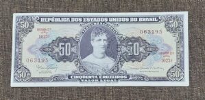 50 Cruzeiros com carimbo de 5 centavos Série 1023 Sku 1882