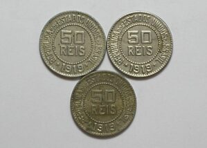 50 Réis - 1919 - 3 moedas / Níquel