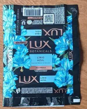 5ab. Embalagem de papel Sabonete Lux Botanicals 85 g. Lírio Azul.