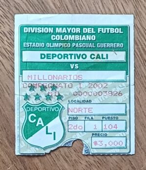 5ab. Ingresso Division Mayor del futebol Colombiano 2002 Deportivo cali vs Millonarios.