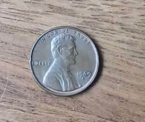 5ab. Moeda one cent Estados Unidos 1969 letra S.