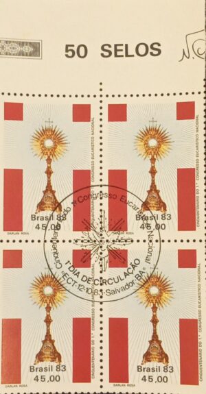 QUADRA CONGR. EUCARÍSTICO , UFs 12,00, FDC, MINT, "1ºCONGRESSO EUCARÍSTICO NACIONAL" , CPD, SELO RHM C-1354