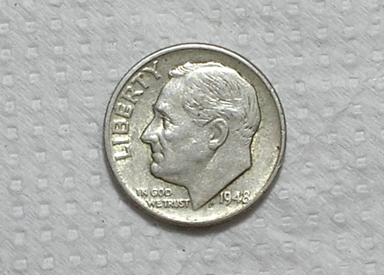 | Casa do Colecionador Usa) 10 Cents - 1948-D / Roosevelt / Mbc / Prata / box65