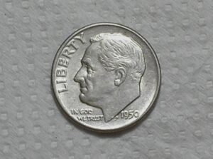 Usa) 10 Cents - 1950 / Roosevelt / Soberba / Prata / box65