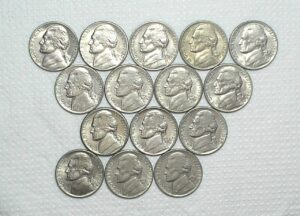 Usa) 5 Cents - Jefferson's Nickel, 15 moedas datas de 1980-p a 1989-d / Todas em excelente estado de conservação / m490