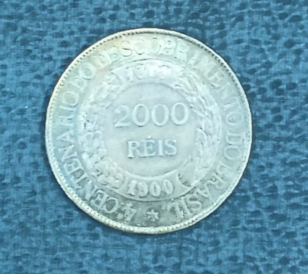 MOEDA DE PRATA, BRASIL PRIMEIRA REPÚBLICA, 2000 RÉIS, 1900, 4º Centenário do Descobrimento do Brasil. COMEMORATIVA, 25,50gr