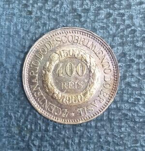 MOEDA DE PRATA, BRASIL PRIMEIRA REPÚBLICA, 400 RÉIS, 1900, 4º Centenário do Descobrimento do Brasil. COMEMORATIVA, 5,10gr