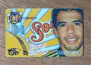 Cartao telefone México Ladatel. Mídia cerveja Sol. Club América Pavel Pardo.