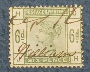 GRÃ BRETANHA - selo stamp Scott #105 6p QUEEN VICTORIA , Wmk 30, 1883-1884