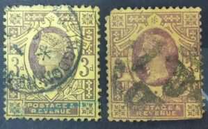 GRÃ BRETANHA - selo stamp Scott #115a 3p QUEEN VICTORIA , Wmk 30, 1887-1892, 14