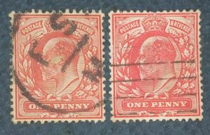 GRÃ BRETANHA - selo stamp Scott #128c 1p EDWARD VII , Wmk 30, 1902-11 , 14