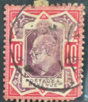 GRÃ BRETANHA - selo stamp Scott #137 10p EDWARD VII , Wmk 30, 1902-10 , 14