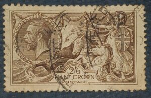GRÃ BRETANHA - selo stamp Scott #179 2/6Sh/p Britannia Rule The Waves, Wmk 34, usado, 1919, 11x12