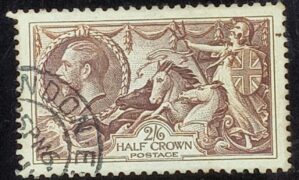 GRÃ BRETANHA - selo stamp Scott #179 2/6Sh/p Britannia Rule The Waves, Wmk 34, usado, 1919, 11x12