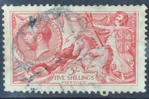GRÃ BRETANHA - selo stamp Scott #180 5p Britannia Rule The Waves, Wmk 34, usado, 1919, 11x12
