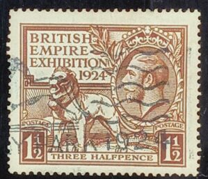 GRÃ BRETANHA - selo stamp Scott #186 1 1/2 p BRITISH EMPIRE EXHIBITION 1924, Wmk 35 , 14