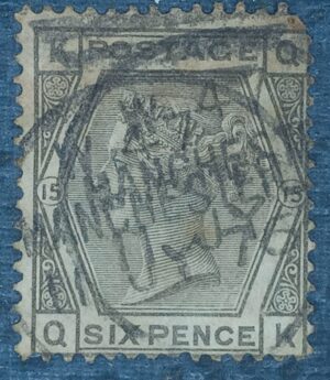 GRÃ BRETANHA - selo stamp Scott #62 6P QUEEN VICTORIA , Wmk 25, 1873-80
