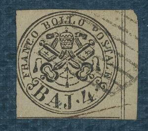 ITALIA - ESTADO PAPAL - selo stamp Scott #5 4Baj BRASÃO 1852 Unwmk