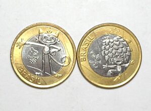 Os Dois Mascotes) 1 Real - 2016 / Tom Gato e Vinícius Cabeludo / Olimpíads / Bimetal / Flor de Cunho