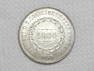 1.000 Réis - 1856 / Ponto Entre Zeros / Data, 6 Emendado e fechado / Império / Sob/Flor / Prata / Cod.Alb