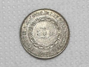500 Réis - 1857 / Império / Flor de Cunho / Raro no estado / Prata - Patinada do Guardado / Cod.Alb