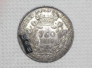 960 Réis - 1818-R / Variante 34b / Escassa / Colonia D. João P. Regente / Prata / Mbc/Sob / box100m