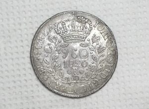 960 Réis - 1820-R / Variante 44a / Recunho sobre Ferdin VII Lima - 1818 - JR / Ce / Reino Unido / Prata / Soberba / box100m