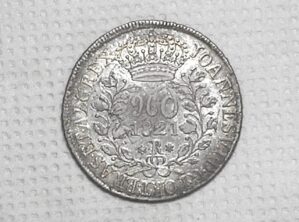 960 Réis - 1821-R / Variante 8a / Recunho sobre Ferdin VII Lima - 1818 / Ce / Reino Unido / Prata / Soberba / box100m