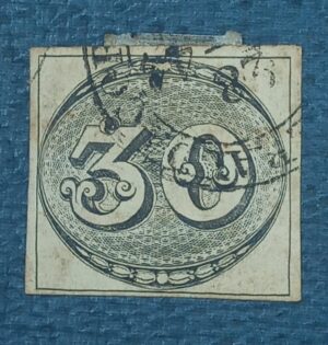 BRASIL- IMPÉRIO – SELO RHM #1C - 30rs - OLHO DE BOI, 1843
