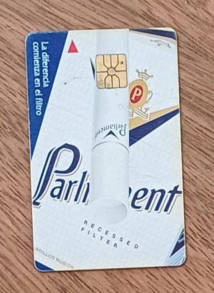 Cartão telefone Argentina Telefónica 1995. Mídia cigarros Parliament filtro.