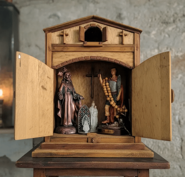 Oratório Capela Madeira Antigo Relíquia Detalhado Clássico