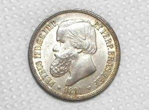 1.000 Réis - 1880 / Data Emendada - Barba com Espinhos / Império / Cabeça de Petrus 2º / Soberba / Prata / Cod.Alb