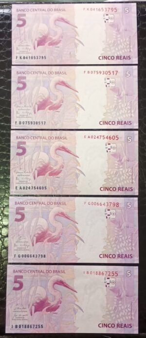 Kit 5 Cédulas de 5 Reais FE