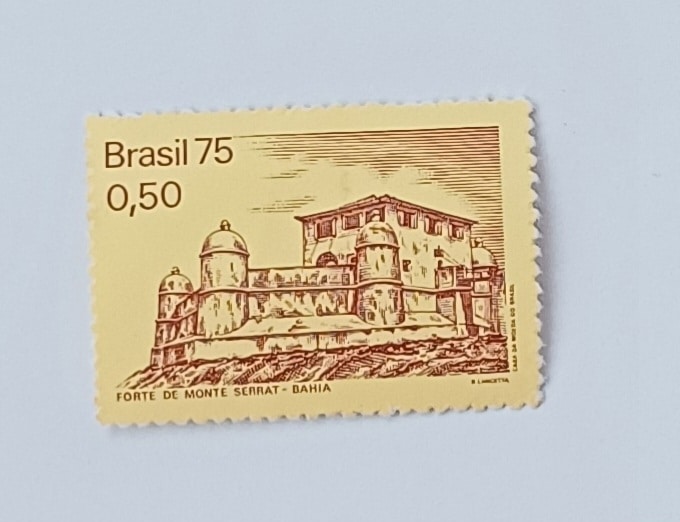 | Casa do Colecionador Selo brasil 1975. Forte de monte Serrat na Bahia.