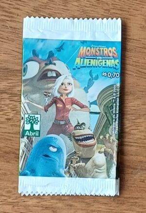 Envelope vazio Figurinhas Abril Monstros vs Alienígenas.
