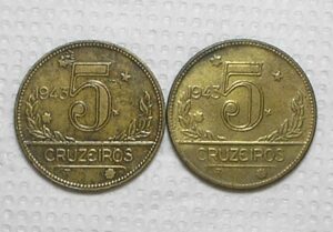 5 Cruzeiros - 1943 - Duas Moedas / Bz/al / cod.350.1