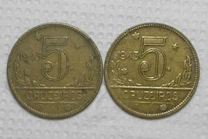 5 Cruzeiros - 1943 - Duas Moedas / Bz/al / cod.350.3